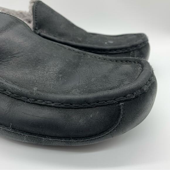UGG Ascot Leather Shearling Lined Slippers In Black Marble Size 11 Lounge Comfy - Picture 2 of 13